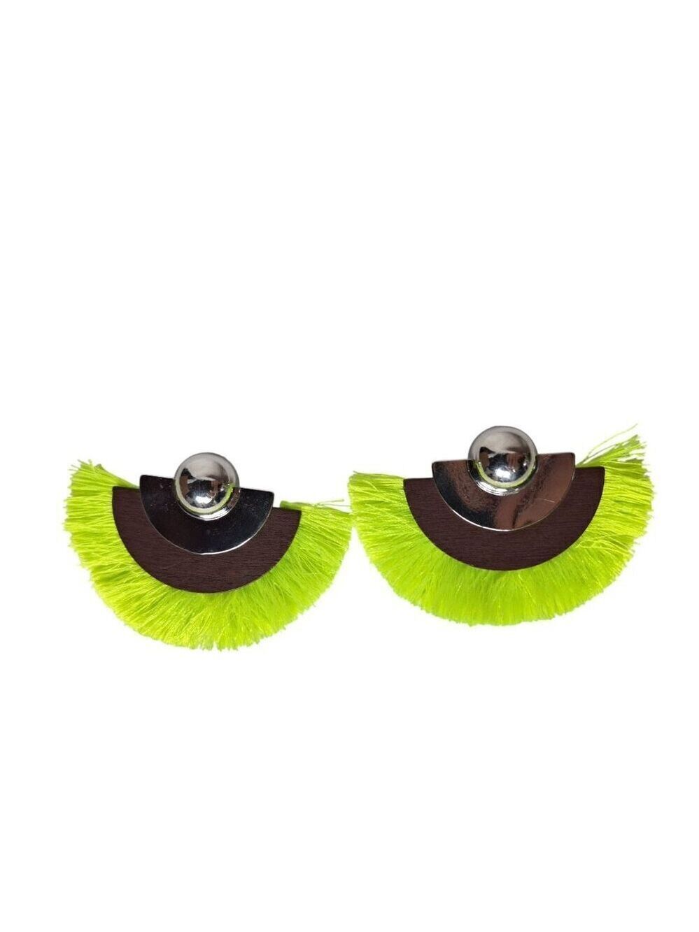 Neon Yellow Half Moon Fringe Earrings